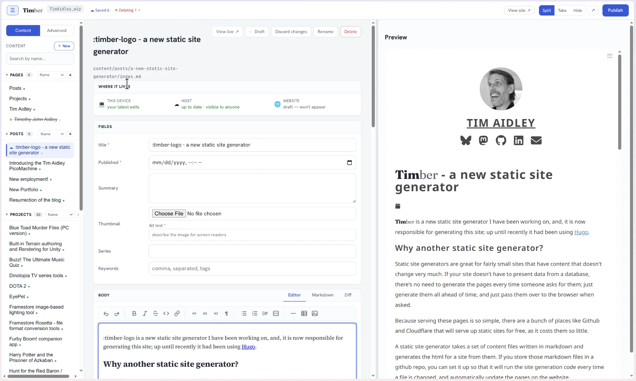 A screenshot of Timber in use